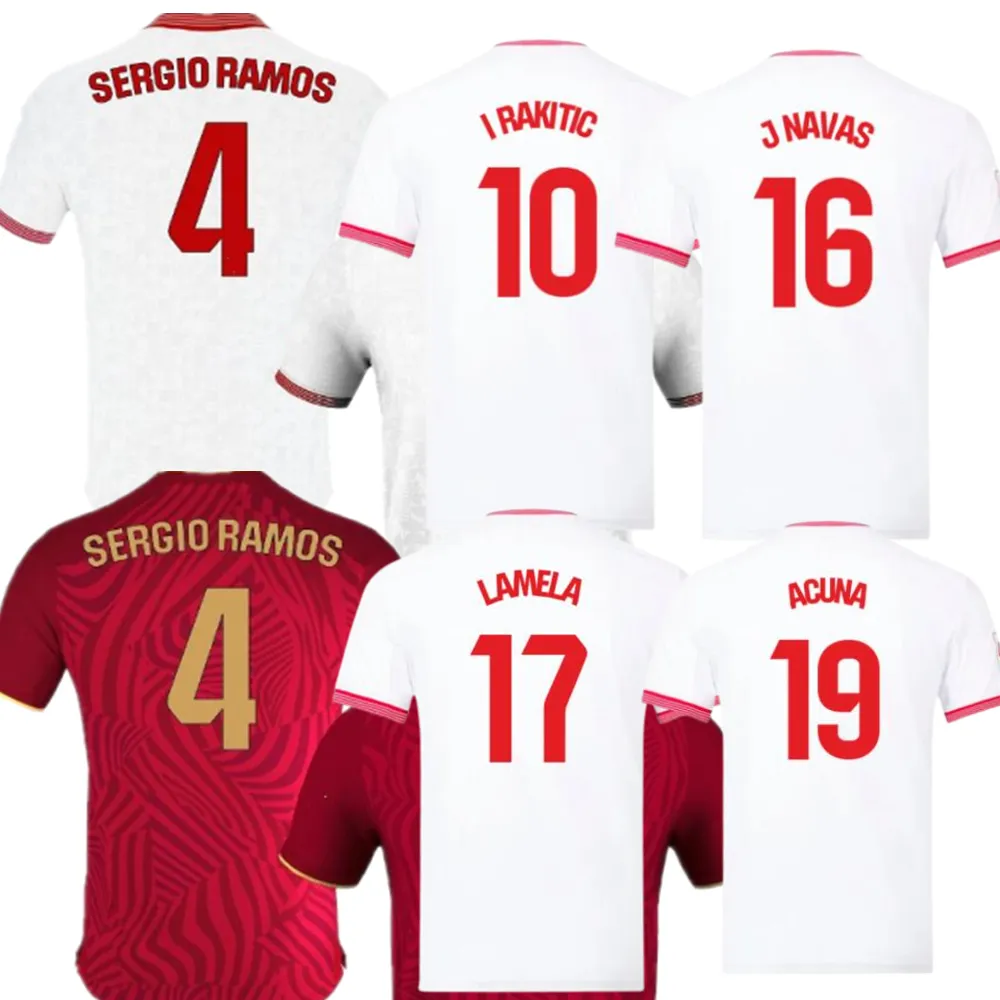 Sergio Ramos Sevilla 축구 유니폼 J. Navas I. Rakitic Lamela Shirts Home and Away Football Shirts Acuna Kids Kit Set