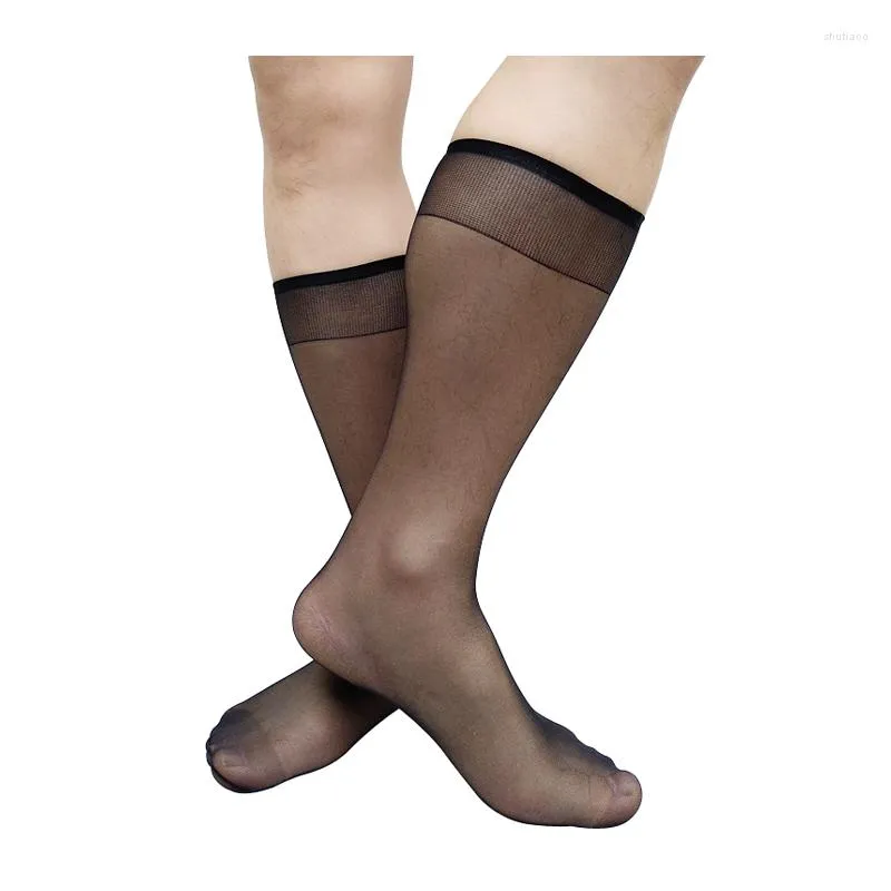 Men's Socks See Through Mens Nylon Silk Thin Sheer Black Male Formal Dress Suit Fashion Sexy Stocking Lingerie Hose