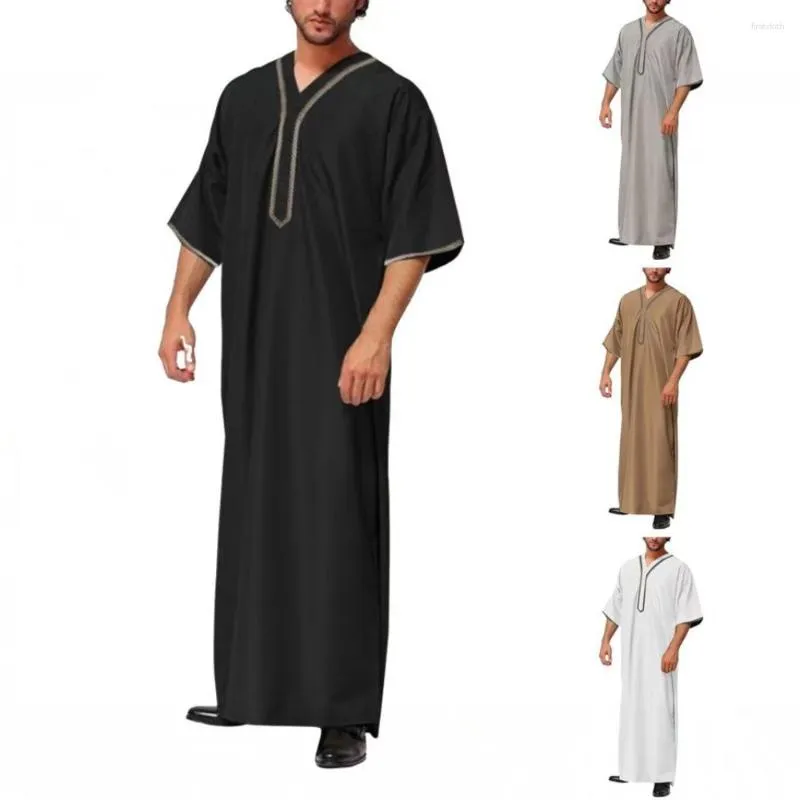 Vêtements ethniques Mode Dubai Robe ample à manches courtes Chemise longue Hommes Ensembles musulmans Abaya Arabie Saoudite Thobe pour Pakistan Arabe