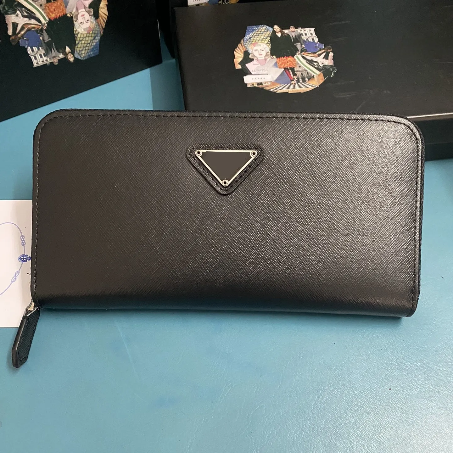 Modische Damen-Clutch-Geldbörse aus PU-Leder, Einzel-Reißverschluss-Geldbörse, lange klassische Damen-Geldbörse mit orangefarbener Box, 16 Farben, Schlüsseletui, Halter, Leder-Geldbörse