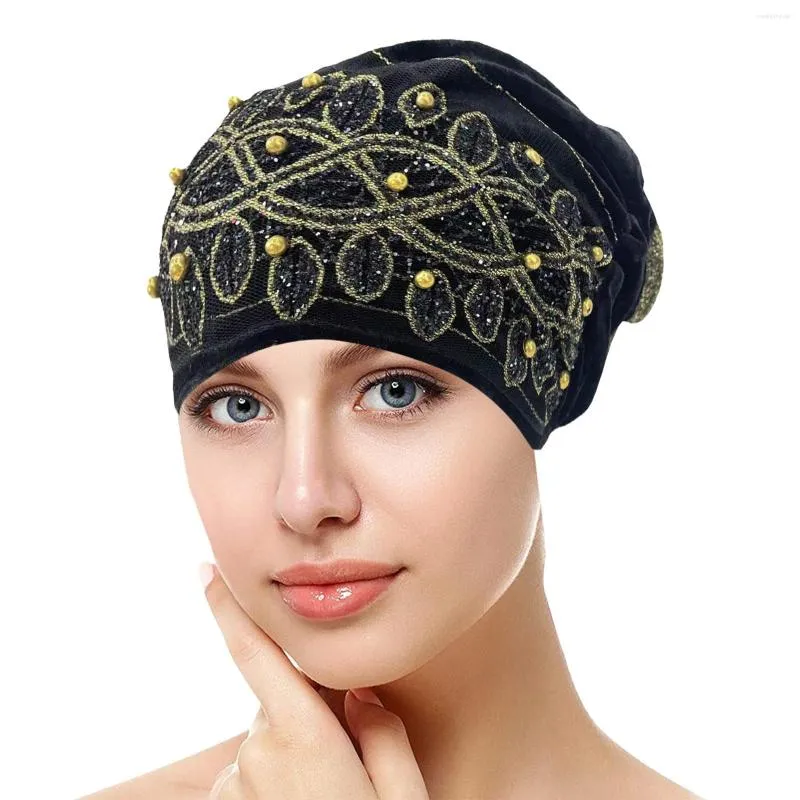 Ball Caps Womens Fashion Cap Lace Sequin Printed Beaded Curled Solid Flat Women Winter Beanie For Holiday Hats S