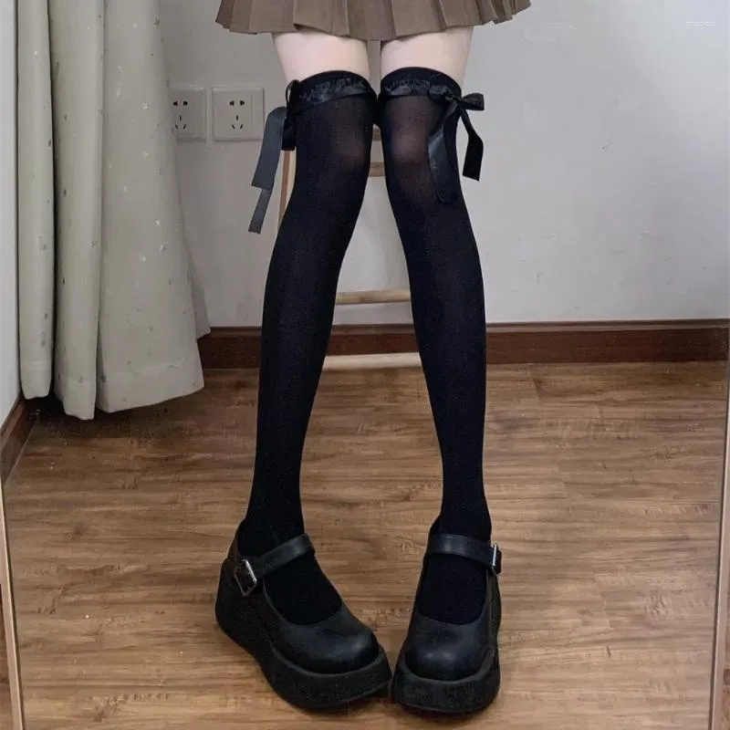 Calcetines de mujer con encaje y volantes, medias JK de estilo japonés, vendaje con lazo, muslo alto, Lolita, hasta la rodilla