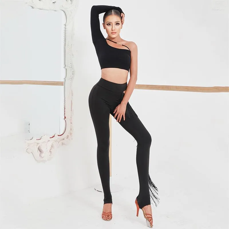 Black Fringed Latin Dance Fringe Pants For Women National Standard