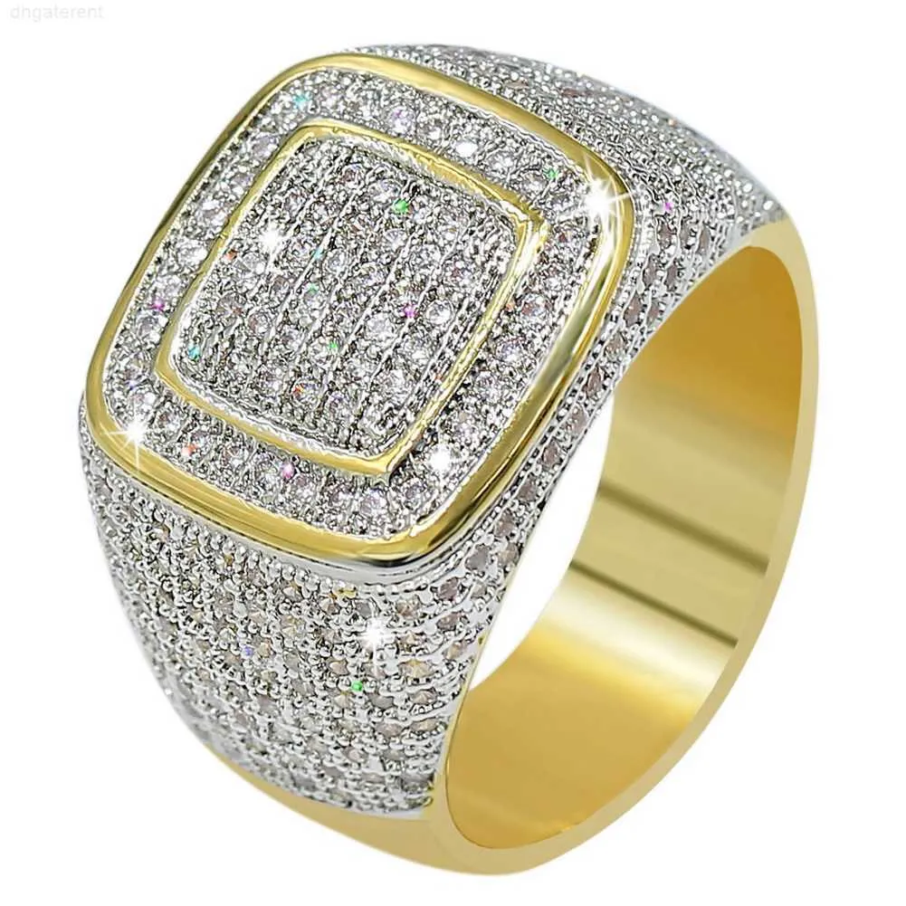 INS Full Diamond Trendy Hip Hop Men's Ring Full Zircon Gold Plated Multi Layer Ring