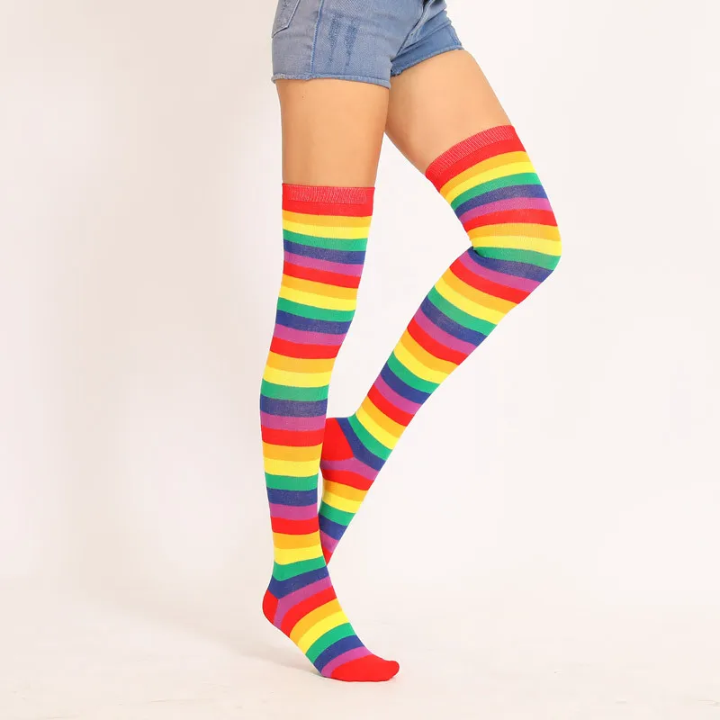 Donne su calzini a strisce a righe a strisce di Natale JK Girls Sexy Rainbow Long Socks Meias Lolita Thiera High Cosplay Socks