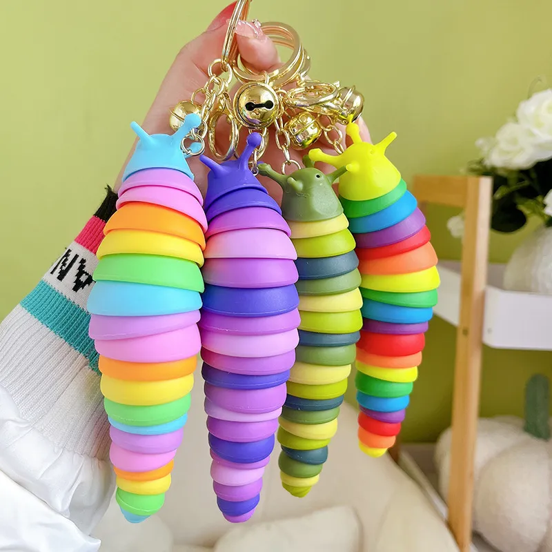 Fidget Keychain Slug Toys Articulated Stretch Cute Caterpillar Shape Anxiety Stress Reliever Toy for Kids Boys Girls