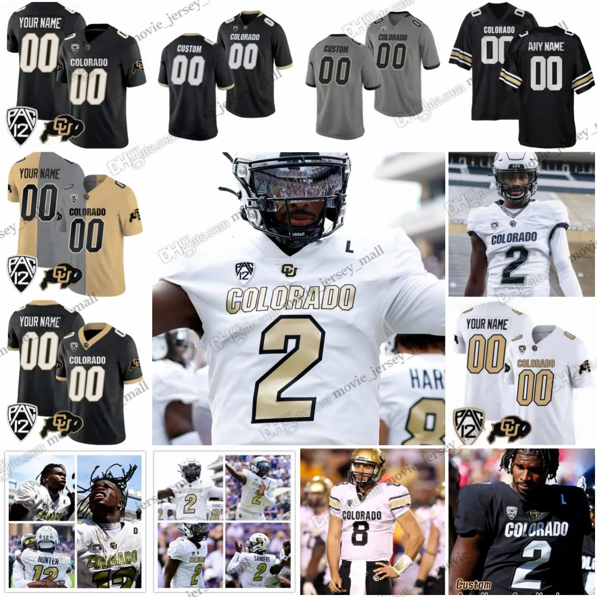 Custom Colorado Buffaloes Football Jersey, 2 Shea Sanders, 12 Travis