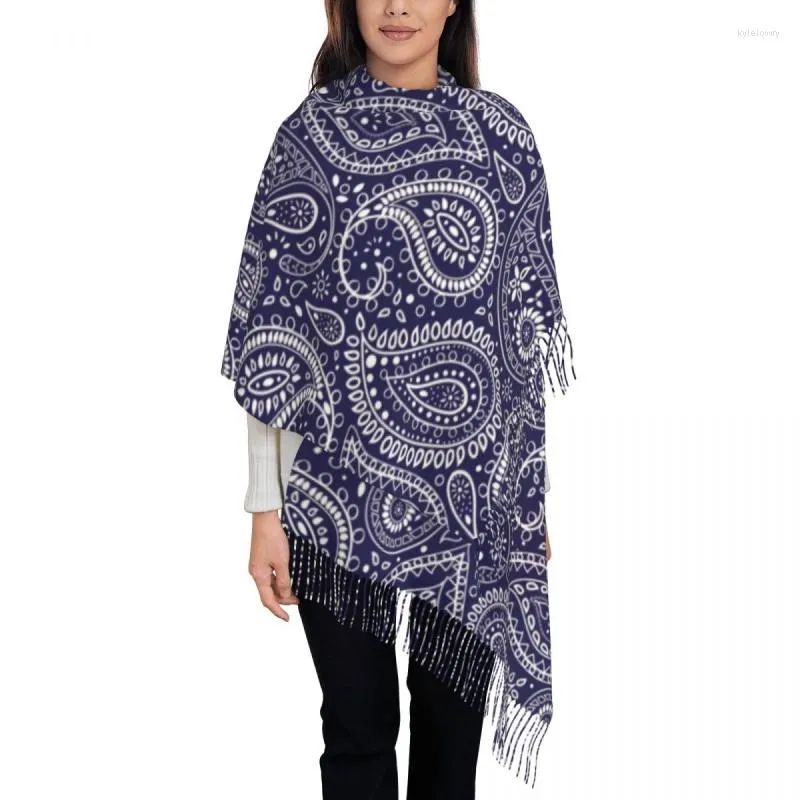 Ethnic Clothing Bandana Pretty Bohemian Art Paisley Tassel Scarf Women Soft Blue Shawl Wrap Female Winter Fall Scarves