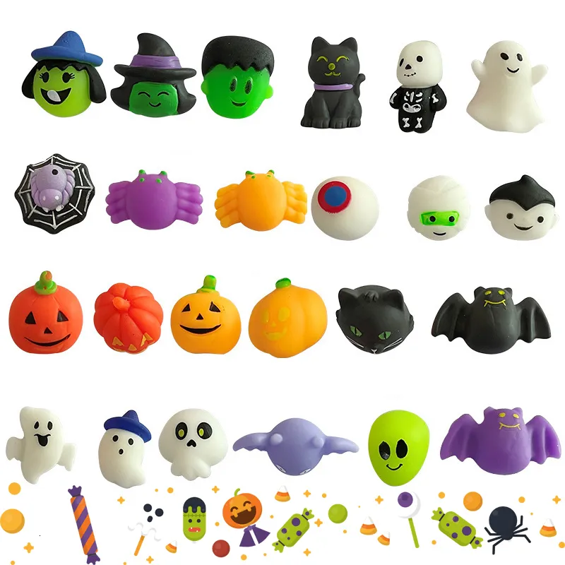 Decompressiespeelgoed 24-delig Halloween Mochi Squishy Fidget-speelgoed Kawaii Mini Squishies Zintuiglijk voor kinderen Volwassenen Geschenken Trick or Treat Feestartikelen 230915