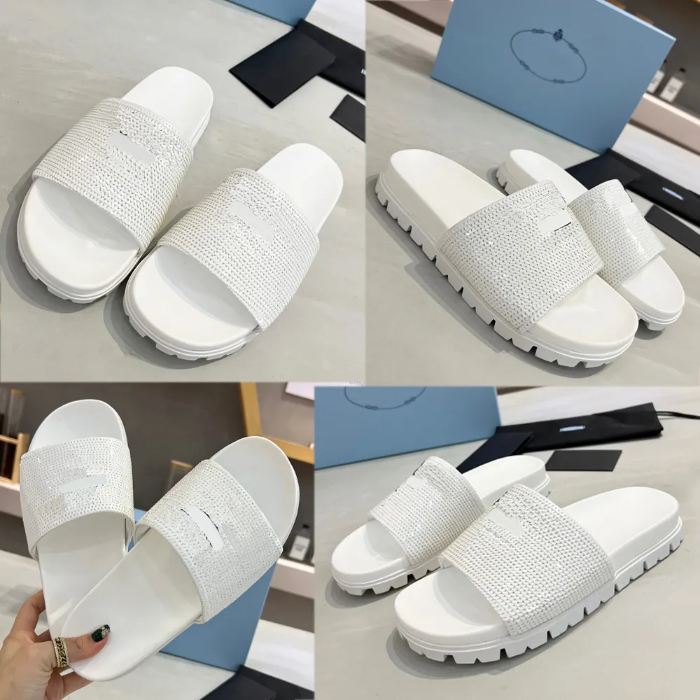 New womens brand slippers sandals with triangular signature logo on upper sequin decoration Easy casual swimming Pool Slippers platform sandals trending slipper