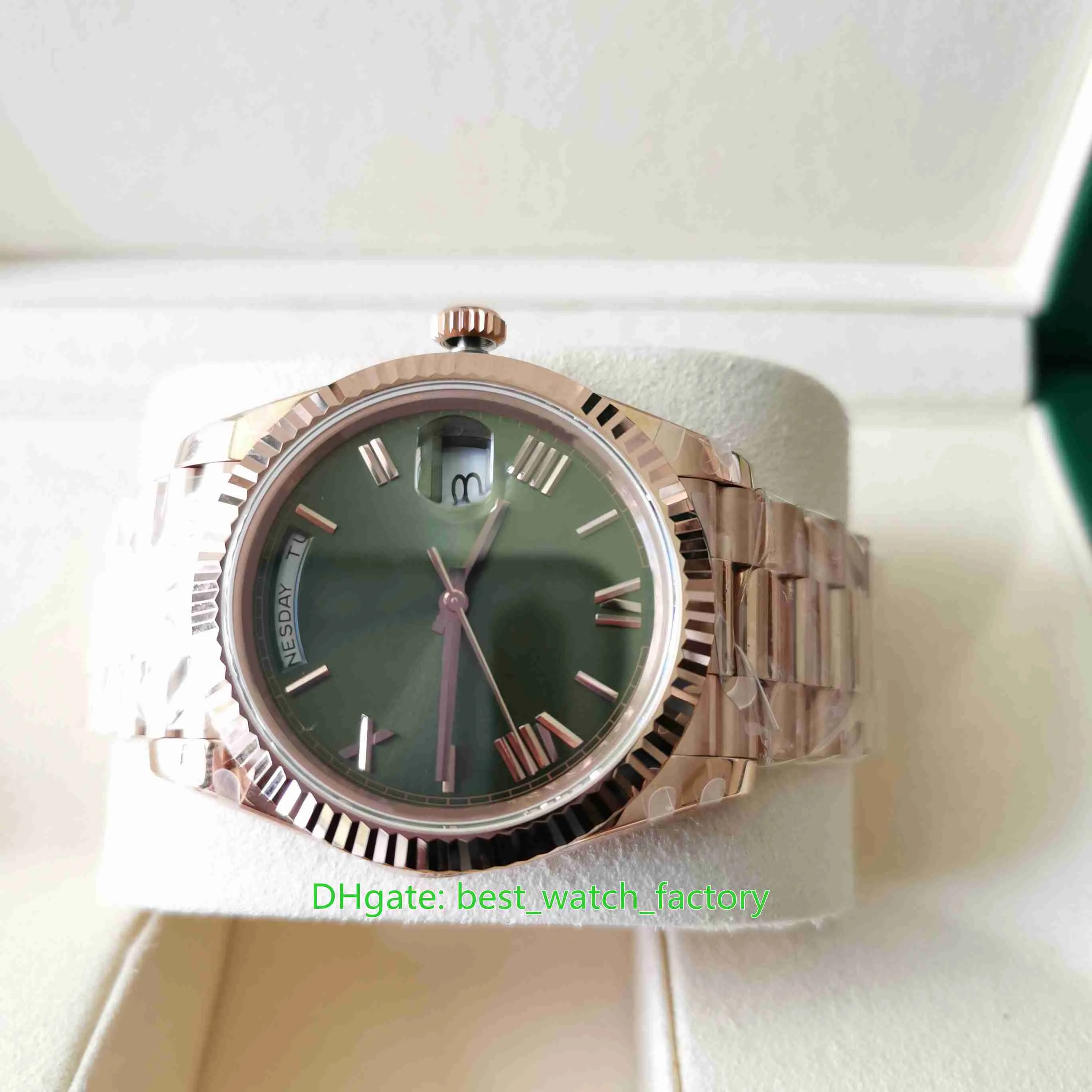 BP Factory Mens Watch BPF Top Quality 40mm DayDate 228235 President 18K Rose Gold Green Dial Watches Asia 2813 Rörelse Mekaniska automatiska herrar med armbandsur