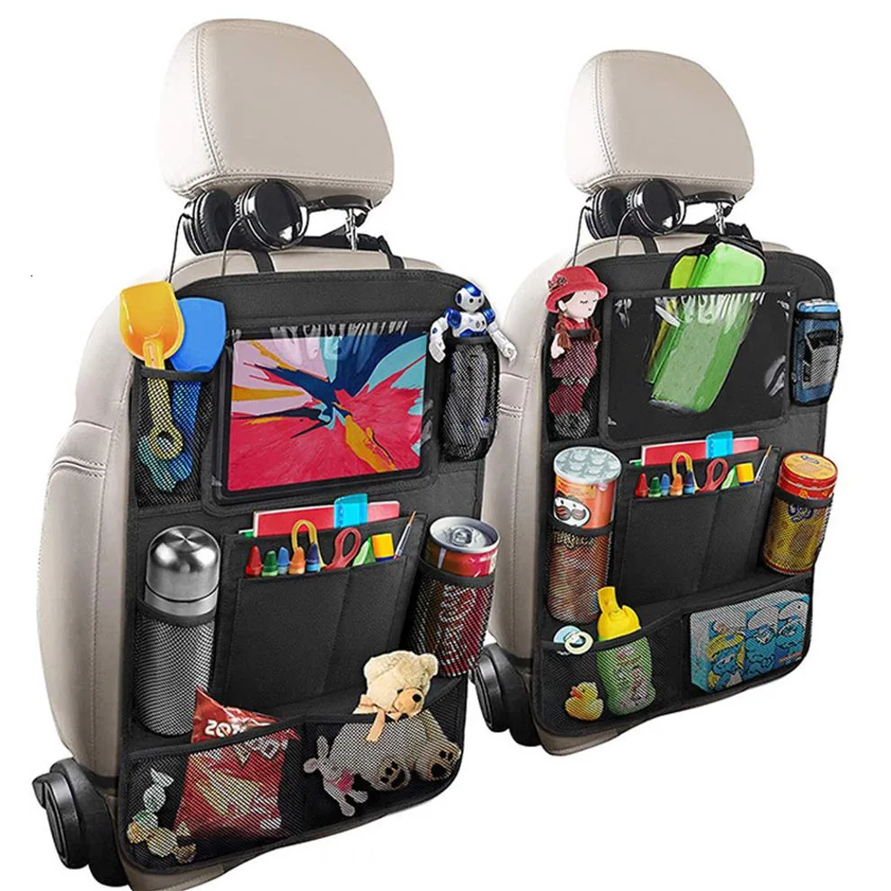 Car Backseat Organizer with Touch Screen Tablet Holder 9 Storage Pockets Kick Mats Car Seat Back Protectors for Kids Toddlers297Y