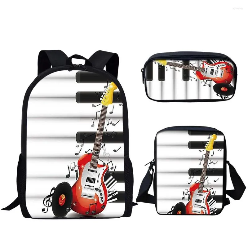 Borse per la scuola Fire Guitar Print 3SET per ragazzi adolescenti zaino casuale Studnts Bookbag Mochila Escolar