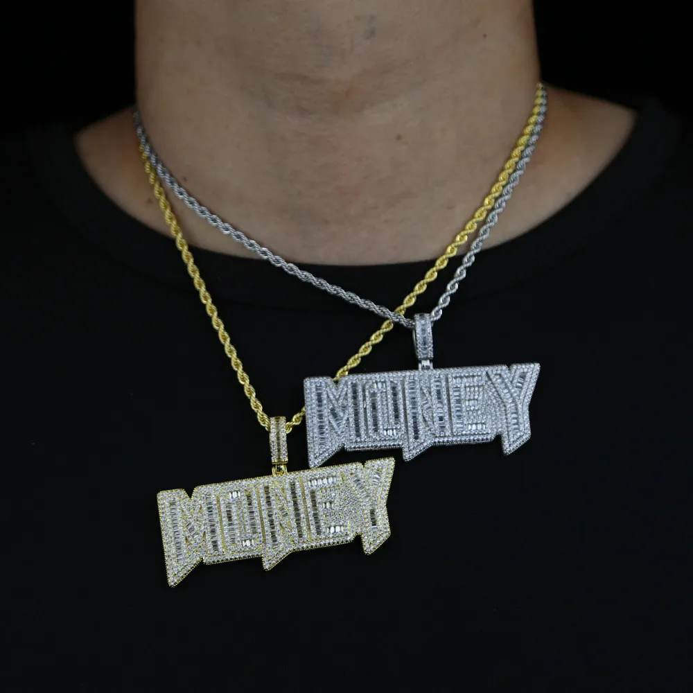 Collier pour hommes avec pendentif lettre d'argent glacé Hip Hop
