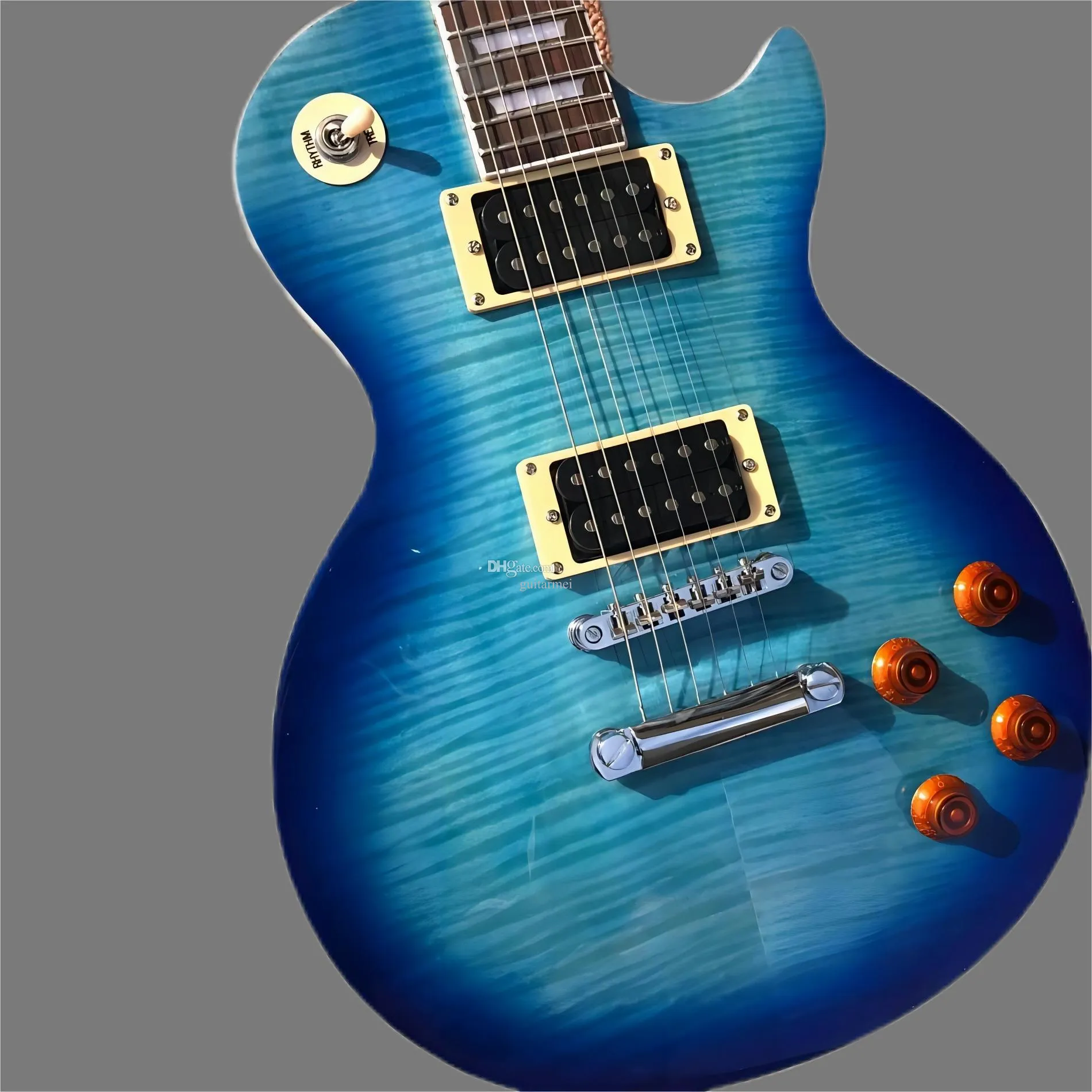 Custom Shop Flame Maple Blue Standard Electric Guitars Silver