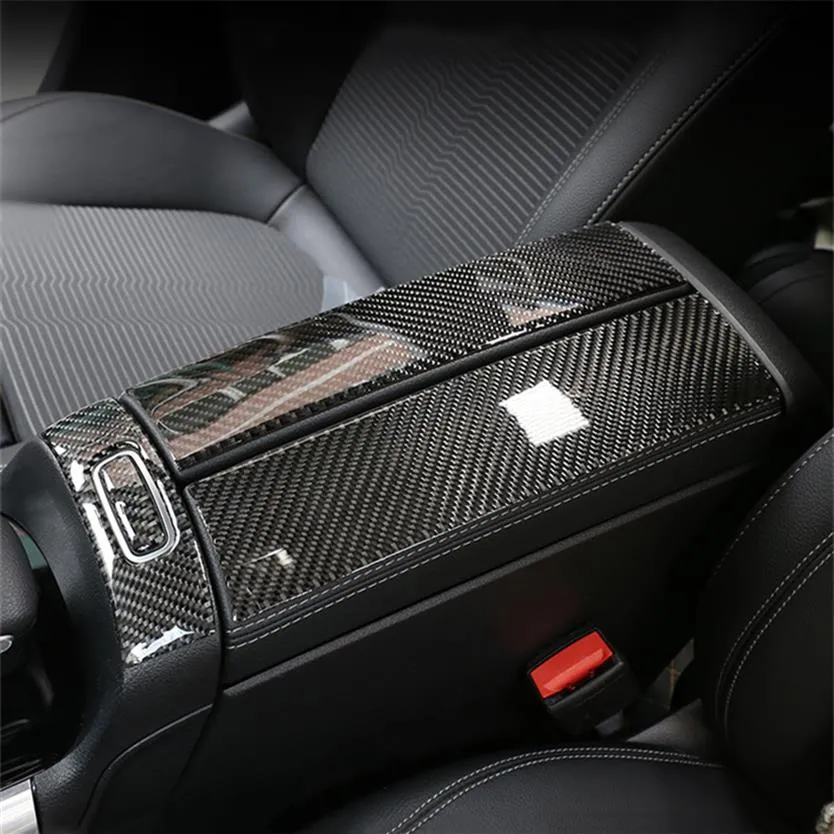Carbon Fiber Center Console Armrest Box Panel Decoration Stickers för Mercedes Benz B Class W247 GLB 2020 Interiörstillbehör332m