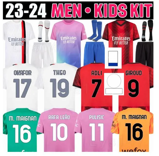 22 23 IBRAHIMOVIC koche Fußballtrikots Sonderausgabe 4. 2024 2023 GIROUD TONALI THEO R.LEAO ROMAGNOLI BRAHIM GOALKEEPER Männer Kinder Kits Erwachsener kompletter Satz Socken