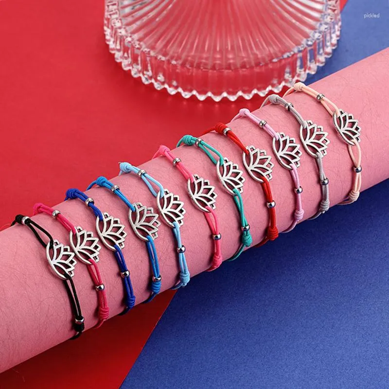 Bracelets de charme Yizizai tissé à la main Bracelet de fil de Lotus Style ethnique boule feuilles Yoga corde élastique réglable bijoux cadeau