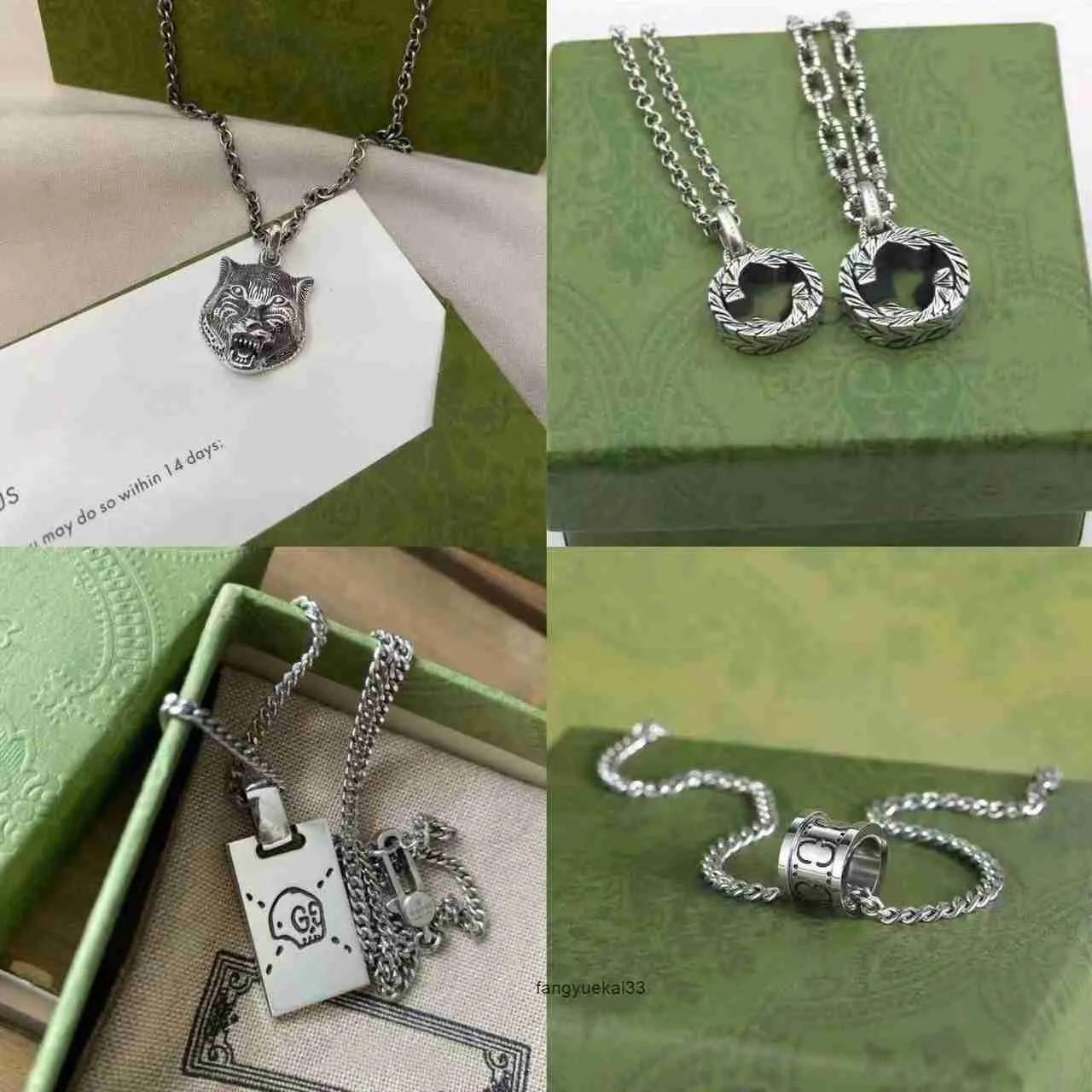 Médaillons Haute qualité bijoux collier chaîne en argent hommes femmes pendentif crâne tigre avec lettre colliers de créateurs cadeau de mode G677I