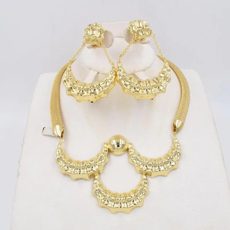 Halskette Ohrringe Set Gold Nigerian Hochzeit Afrikanische Perlen Kristall Brautschmuck Strass äthiopischer Schmuck Parure