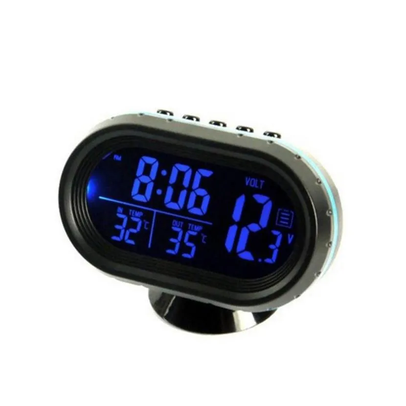 Decorazioni interne Orologio digitale per auto 12V e termometro voltmetro temperatura Display LCD per cruscotto con tester di tensione retroilluminato235F