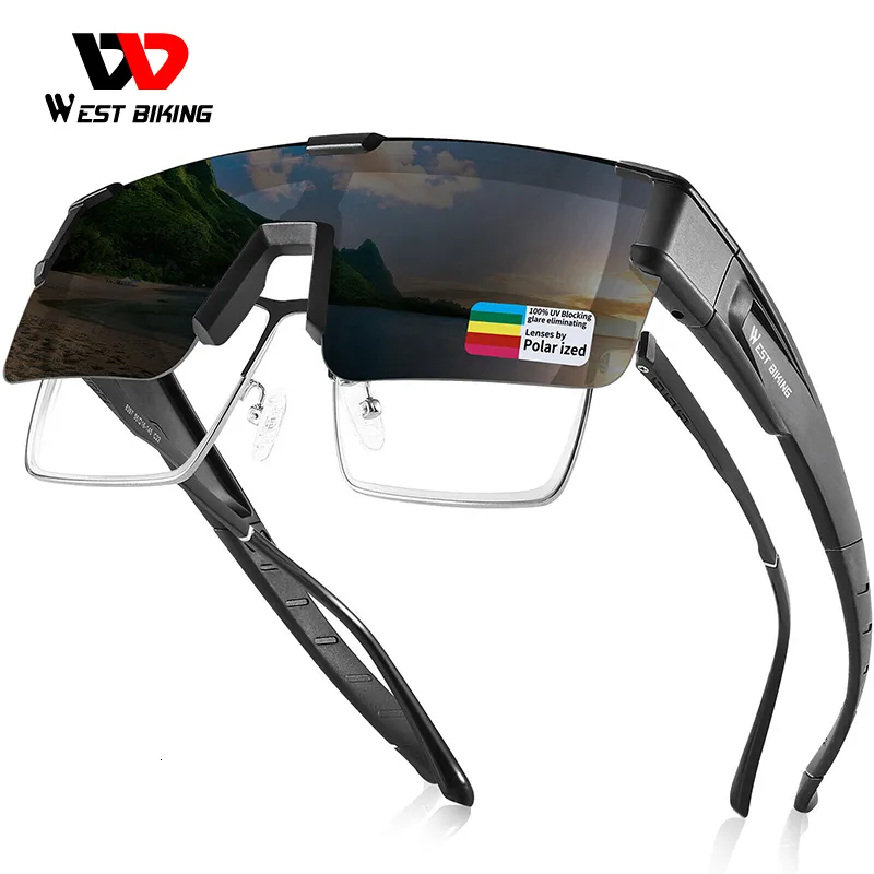 Уличные очки WEST BIKING, подходят для очков для близорукости, солнцезащитные очки, поляризационные очки UV400, очки для вождения на открытом воздухе, антибликовые похромные солнцезащитные очки 230915