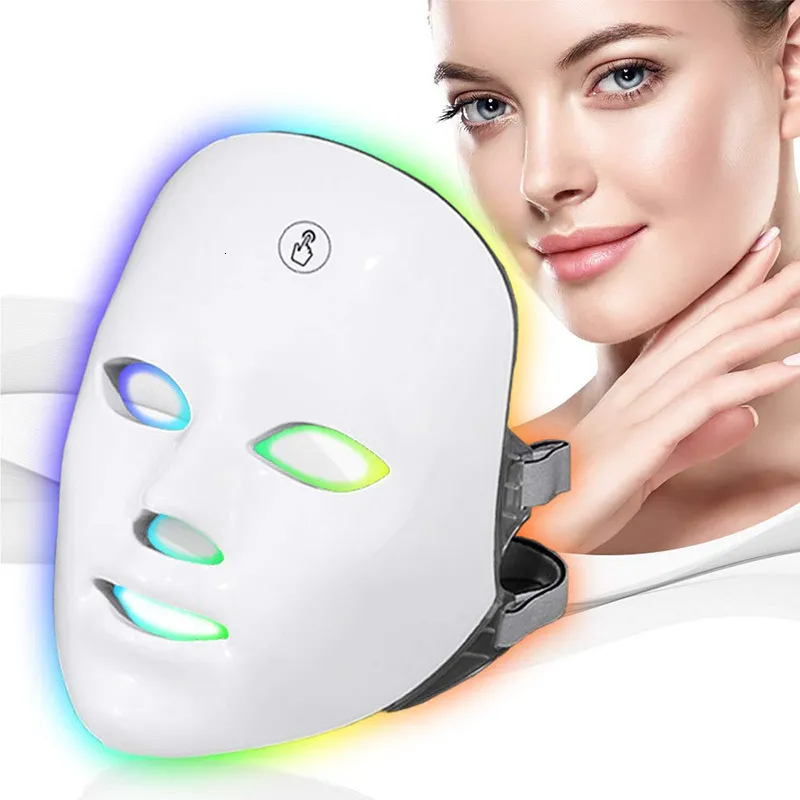 Dispositivos de cuidado facial 7 colores Máscara facial LED inalámbrica Terapia Pon Máscara de recarga USB para rejuvenecimiento de la piel antienvejecimiento Cuidado de la piel Dispositivo de belleza 230915