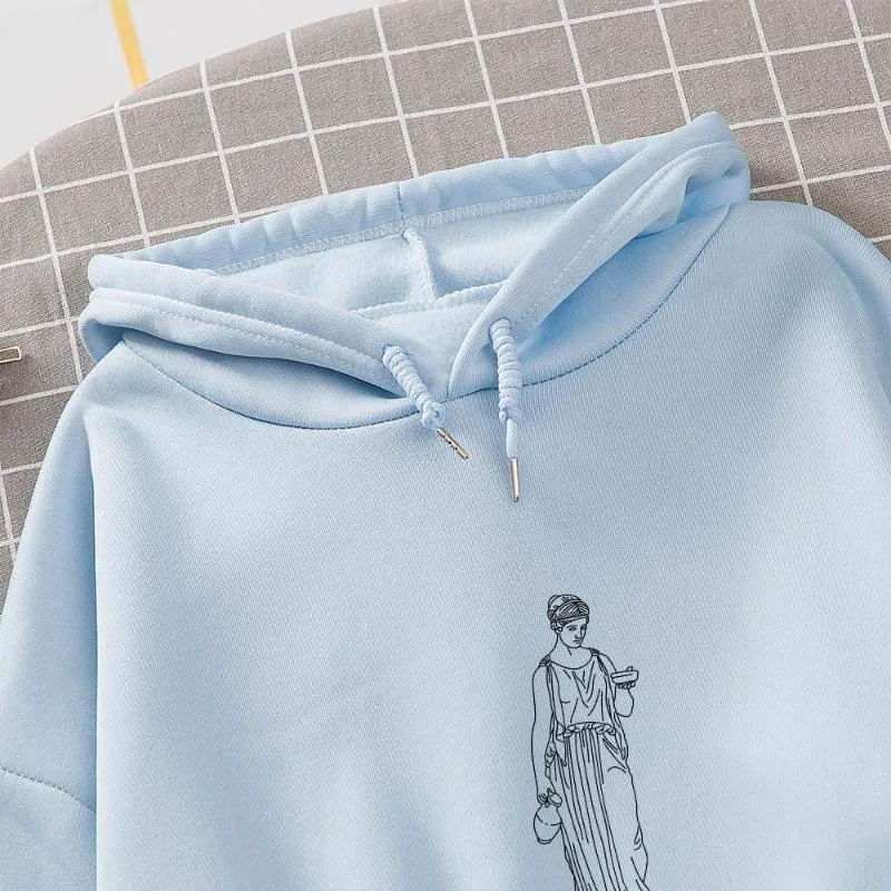 Kadın Hoodies Line Art Ladies Sıradan Gevşek Uzun Kollu Sweatshirt Estetik Kadınlar Gençlik Giyim Grafik Kadınlar Moletom Feminino