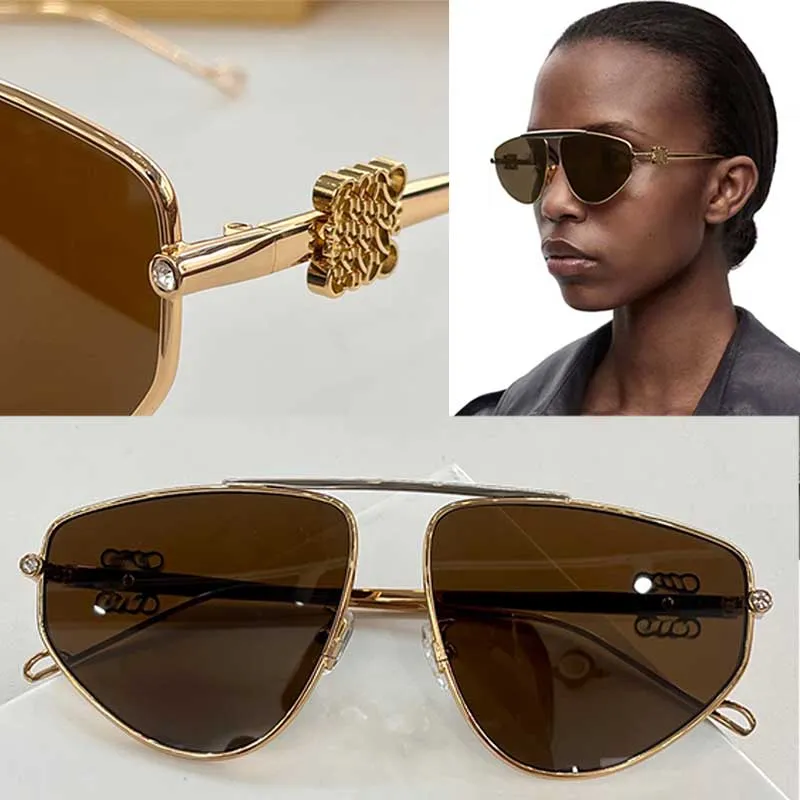 Spoiler nouvelles lunettes de soleil aviateur en métal ovale mode rétro femmes lunettes de soleil de créateur lentille marron métal cadre mince femmes lunettes de conduite LW40108U