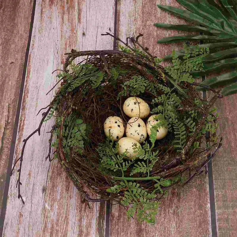 Dekorativa blommor 1 Set 20 cm Vine Bird Nest Creative Rattan Ornament Decoration med 5st Simulation Eggs for Garden Patio