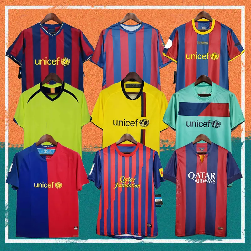 Barcelone Retro Messis Soccer Jerseys 2005 2006 2007 2008 2009 2010 2011 2012 2013 Chemise vintage RONALDINHO XAVI A.INIESTA HENRY 14 15 16 17 Uniforme de football