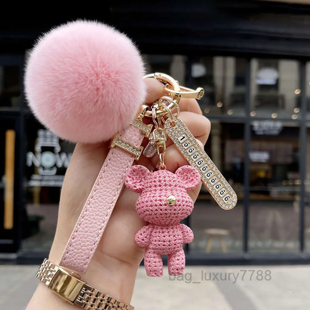 Keychain designer key chain luxury bag charm female cute bear car key ring fashion fur ball pendant male trendy accessories number plate creative good
