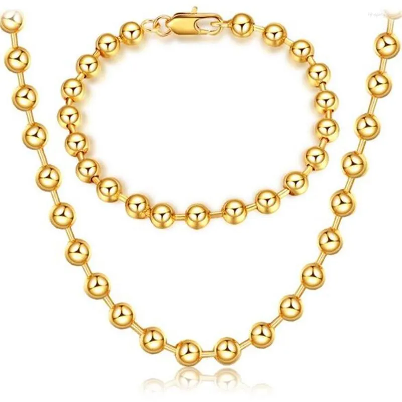 Colar brincos conjunto de jóias de duas peças simples natural 6mm grânulo pulseira ouro 18 k feminino presente de férias