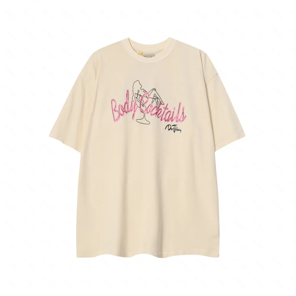 Galleries Dept Harajuku 23SS Vintage Washed Gold Stamp Letters Body Cocktails Printed Logo T Shuteルーズ特大のヒップホップユニセックス短袖TシャツMVS