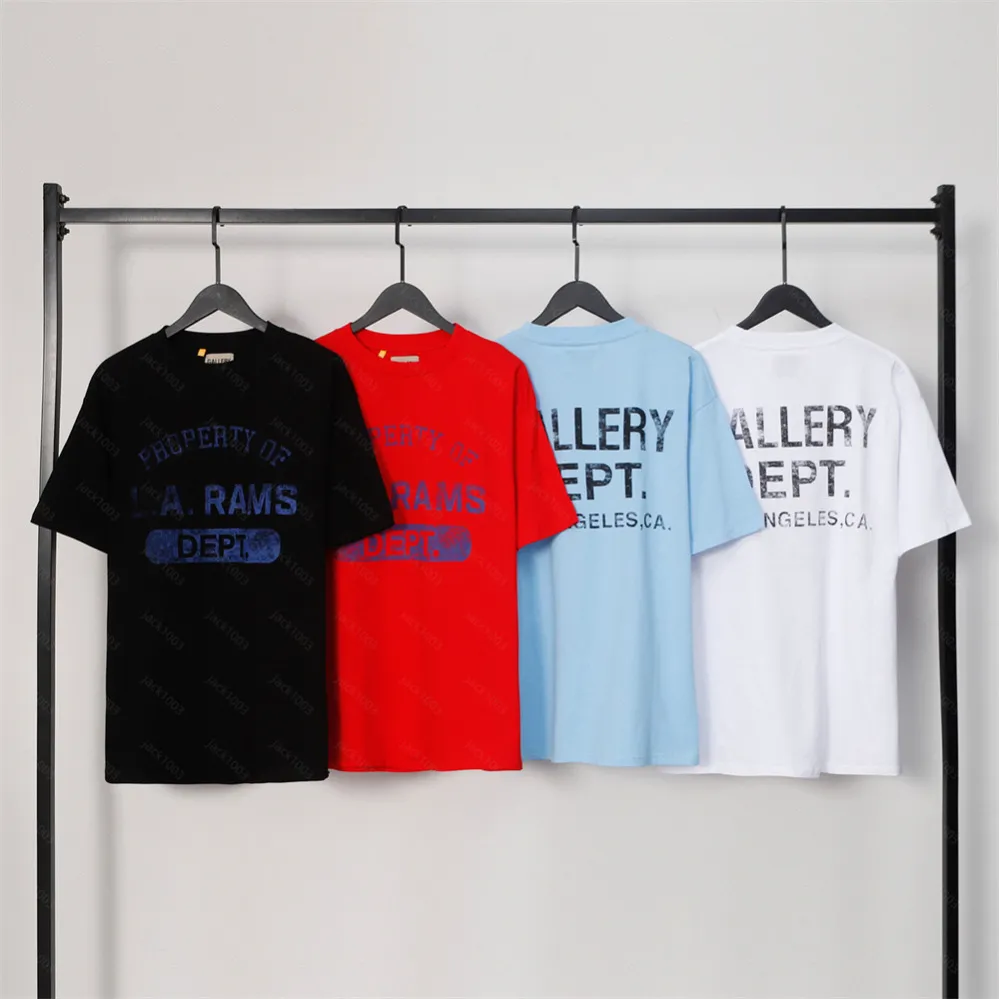 Galleries Dept Harajuku 23SS Vintage Washed Letters Rams Tryckt logotyp T -shirt Löst överdimensionerad Hip Hop Unisex Short Sleeve Tees 005