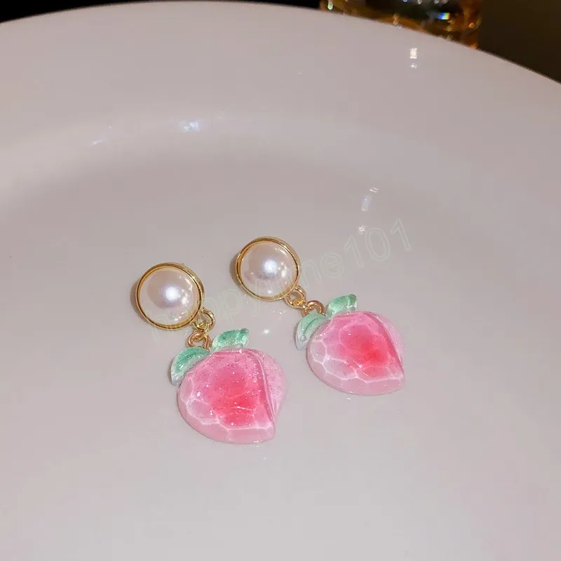 Boucles d'oreilles coréennes en acrylique rose pour fille, douces, pêche, pour femmes, tempérament frais, Aretes De Mujer Modernos