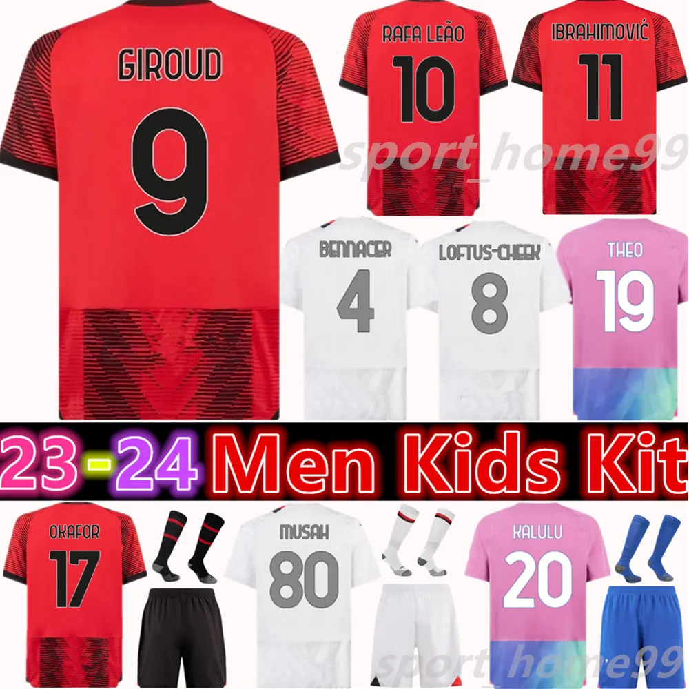 Nouveau 23 24 AC Milan Giroud Soccer Jerseys PULISIC RAFA LEAO 2023 2024 BENNACER MUSAH Home Away 3ème maillot de football THEO KALULU adulte hommes enfants kit uniforme IBRAHIMOVIC