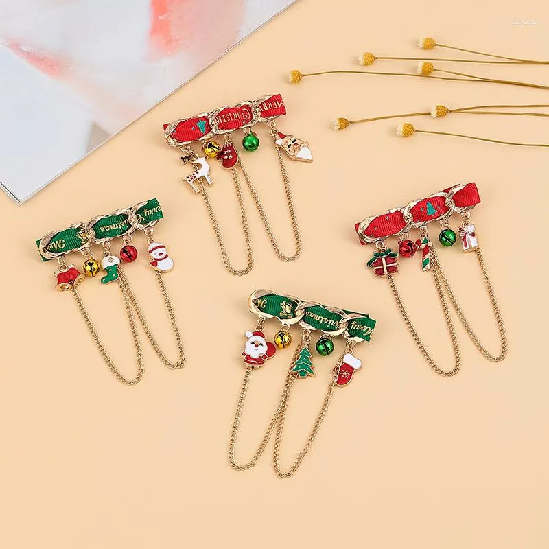 Brooches Colorful Christmas Brooch For Women Exquisite Santa Claus Bell Tree Elk Pendant Pins Jewelry Accessories Year Gifts