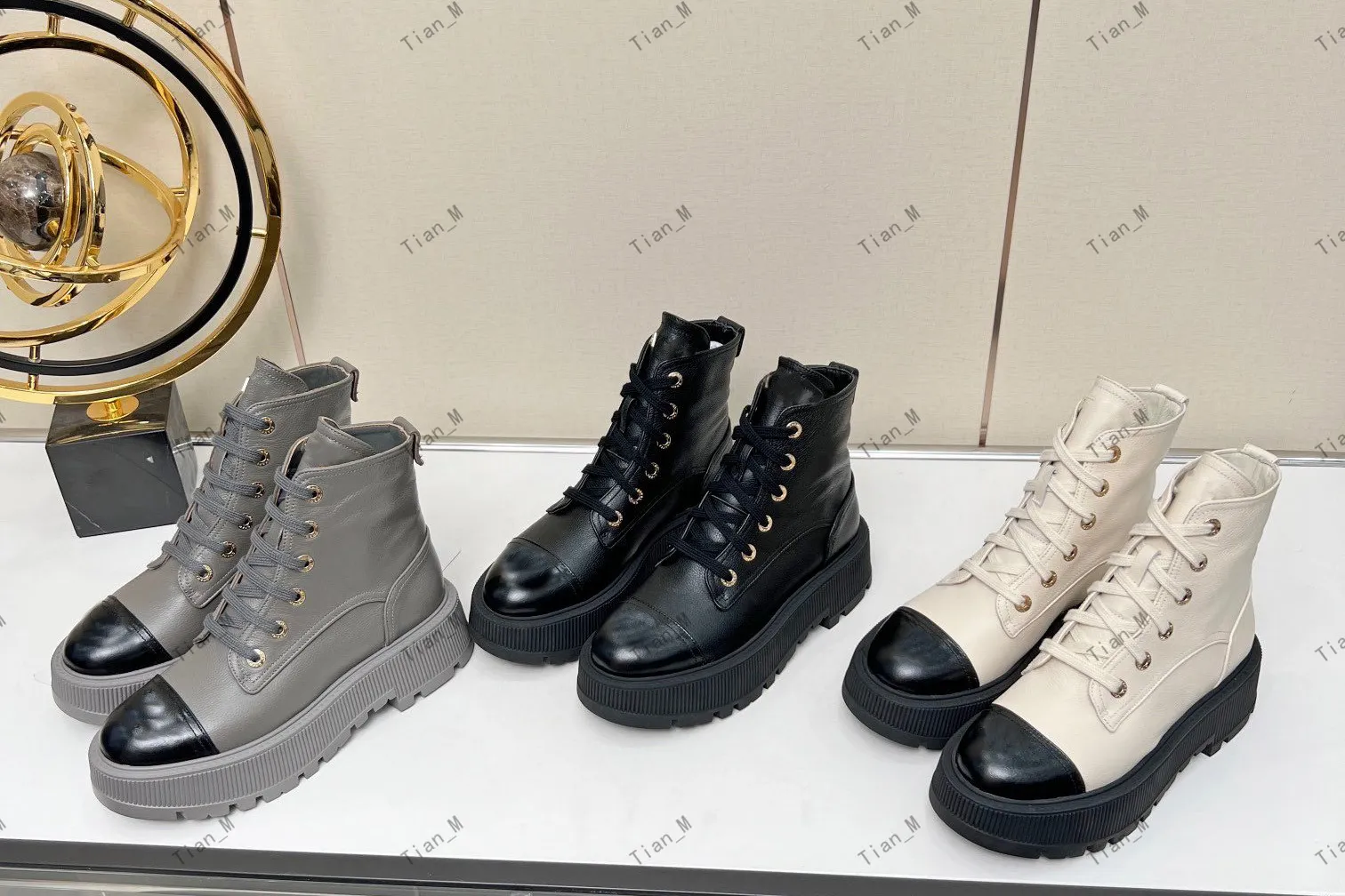 British Style Lace Up Real Leather Platform Women skor Ankelstövlar ch lapptäcke chunky klackar party pumpar höjd ökar skor martens stövlar