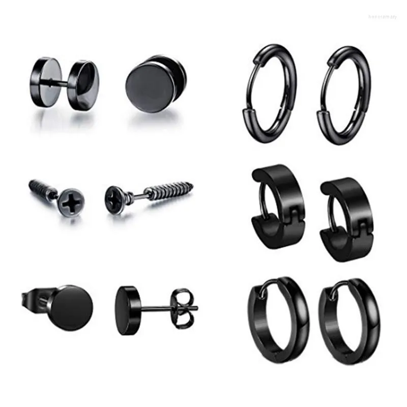 Ohrstecker 6 Stil/Set Herren Mode Schwarz Edelstahl Rund Für Damen Schmuck Coole Punk Geschenke