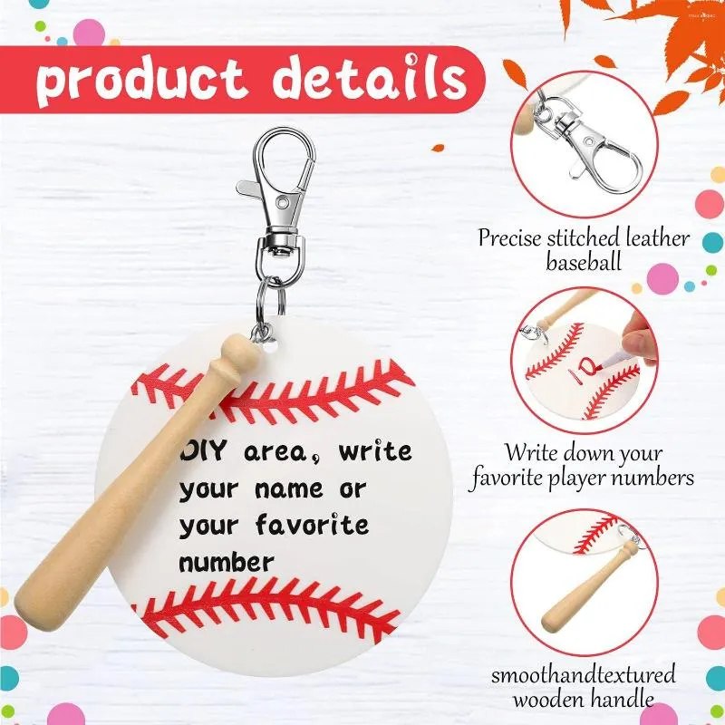Baseball Acrylic Keychain Blank Kit With 12 Lanks, Swivel Hunting Lanyard,  Snap Hook, Key Rings, And Wooden Bats White From Muxiaoqiao, $15.58