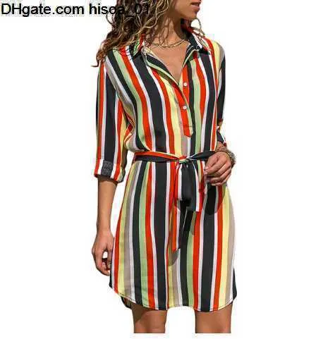 Sleeve Shirt Long Dress 2019 Summer Chiffon Boho Beach Dresses Women Casual Striped Print A-line Mini Party Dress Vestidos