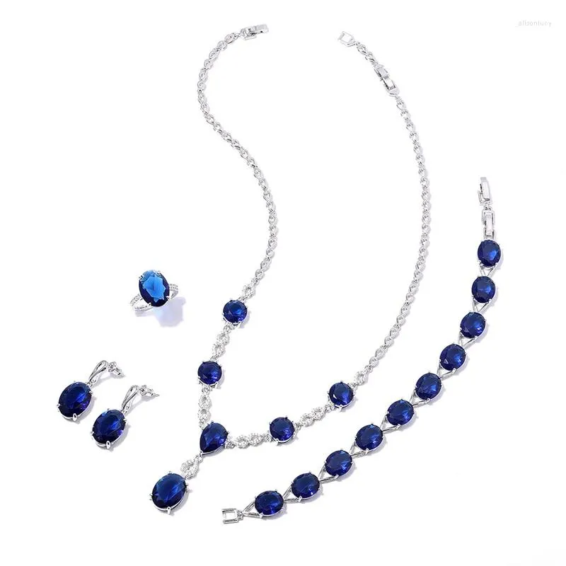 Collana Orecchini Set MYFEIVO Micro-intarsiato Zircone Goccia 4 Pezzi Anello Bracciale da sposa per donna XXY0004