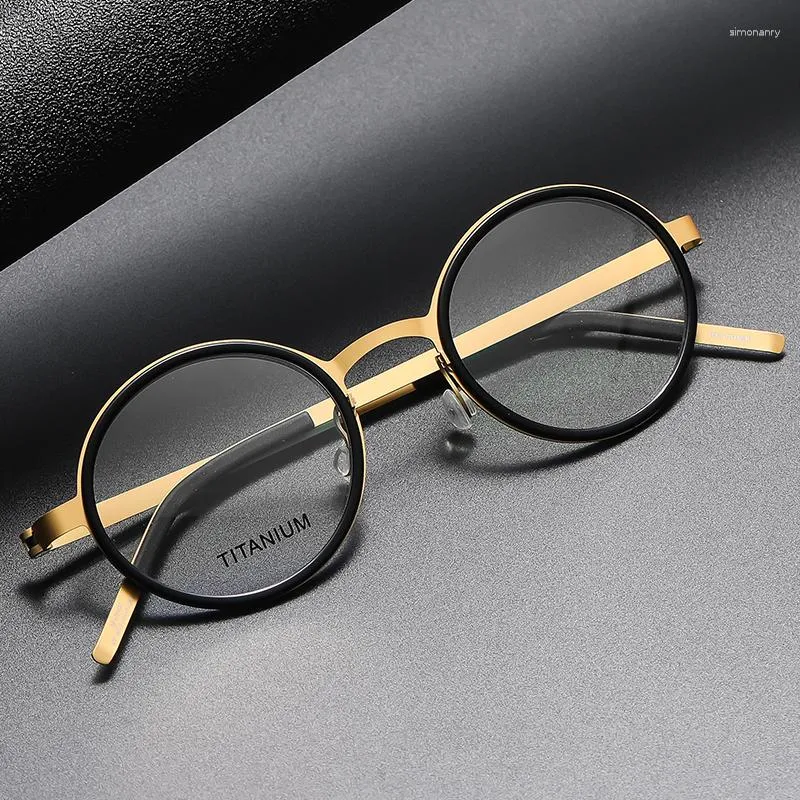 Solglasögonramar Retro Danmark Titanium ingen skruv Korea Glasögon Optisk ultralätt affärsrunda recept Diopter för män