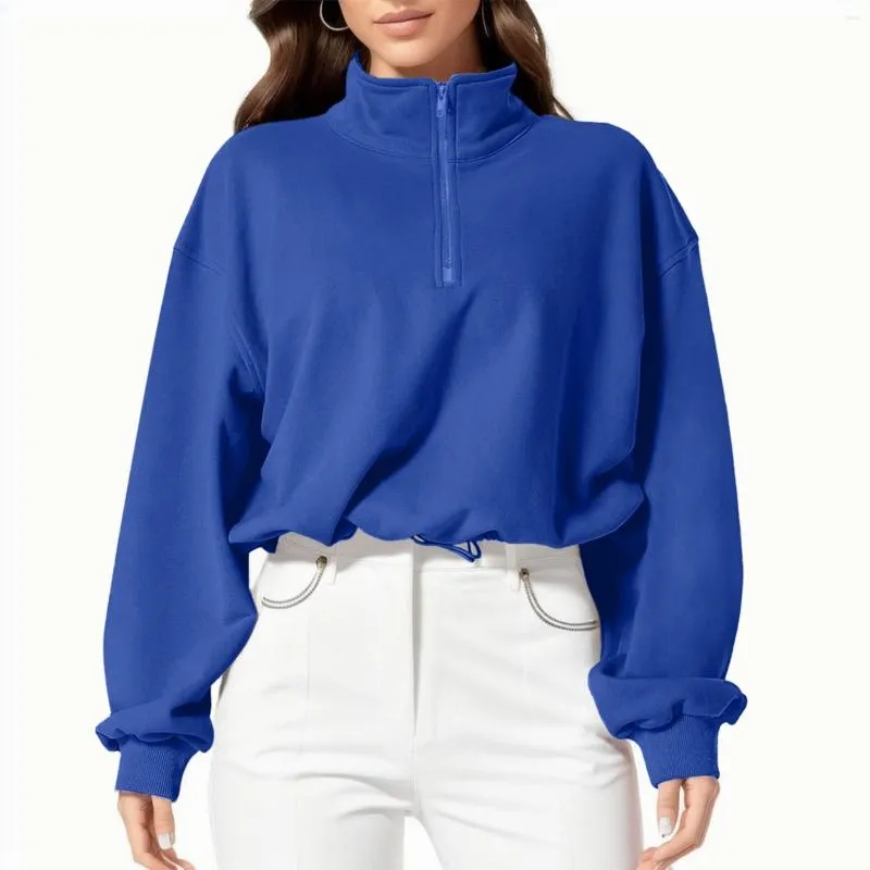 Women's Hoodies Hoodie For Women Half Zip Crop Sweatshirt Workout High Neck Long Sleeve Athletic Exercise Chic Basic Pullover Top