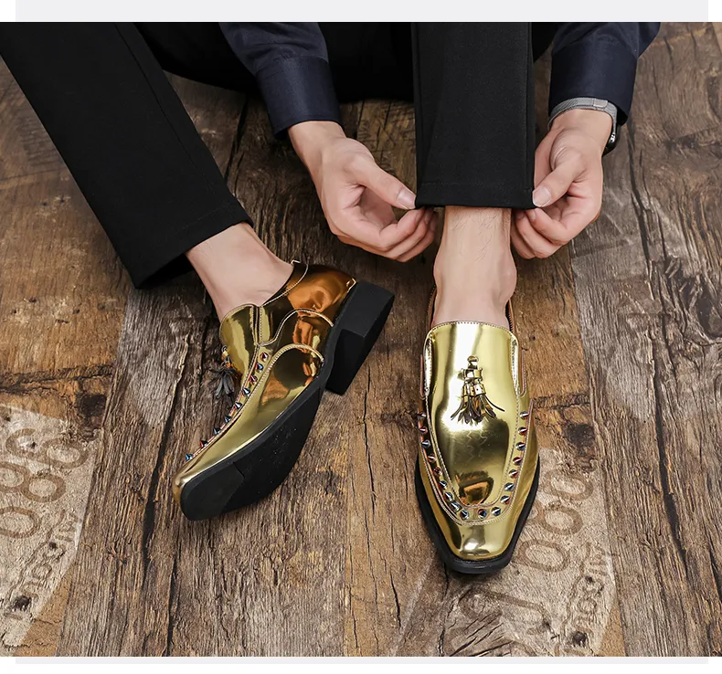 Mens Gold PU Loafers Lace-Up Dress Shoes Flat Heel Sizes 38-46 from Dhgate Dress  Shoes - price 46.24