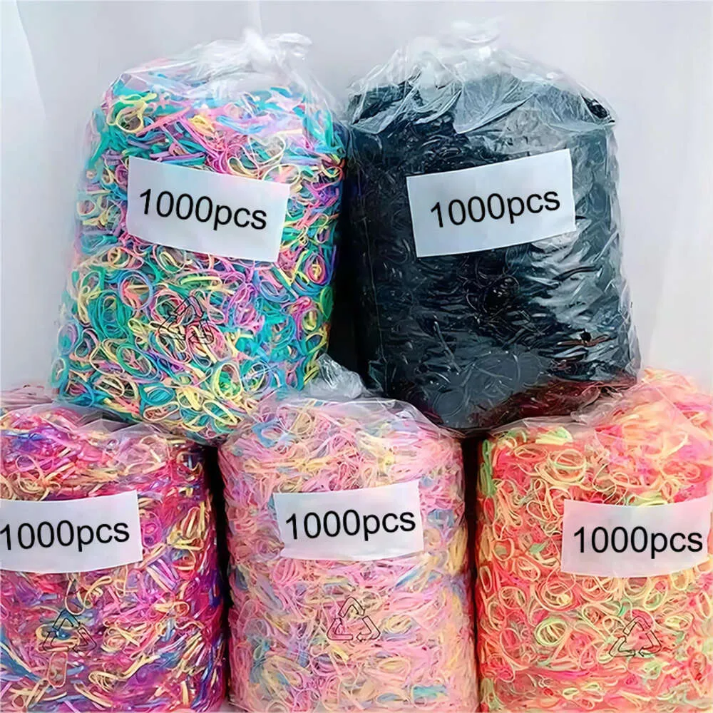 1000 PCS نطاقات الشعر الملونة التي يمكن التخلص منها Scrunchie مرنة شريط الحصان حامل ذيل حصان Kawaii الشعر علاقات الشعر متينة