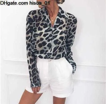 Blusa longa de chiffon manga sexy blusa com estampa de leopardo gola virada para baixo camisa de escritório túnica casual solta tops plus size