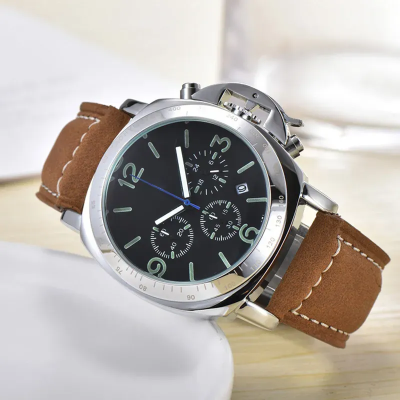 2022Men's luxury Quartz Watch fashion leisure six needle Multi-function luminous Calendar Belt Watches