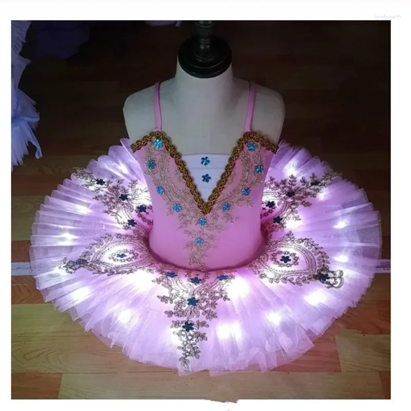 Palco desgaste meninas profissional ballet tutu saia bailarina vestido crianças adulto led dança traje panqueca branco cisne vestido